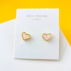 in Love Gold Rose Quartz Heart Stud Earrings by Alicia Bonnie